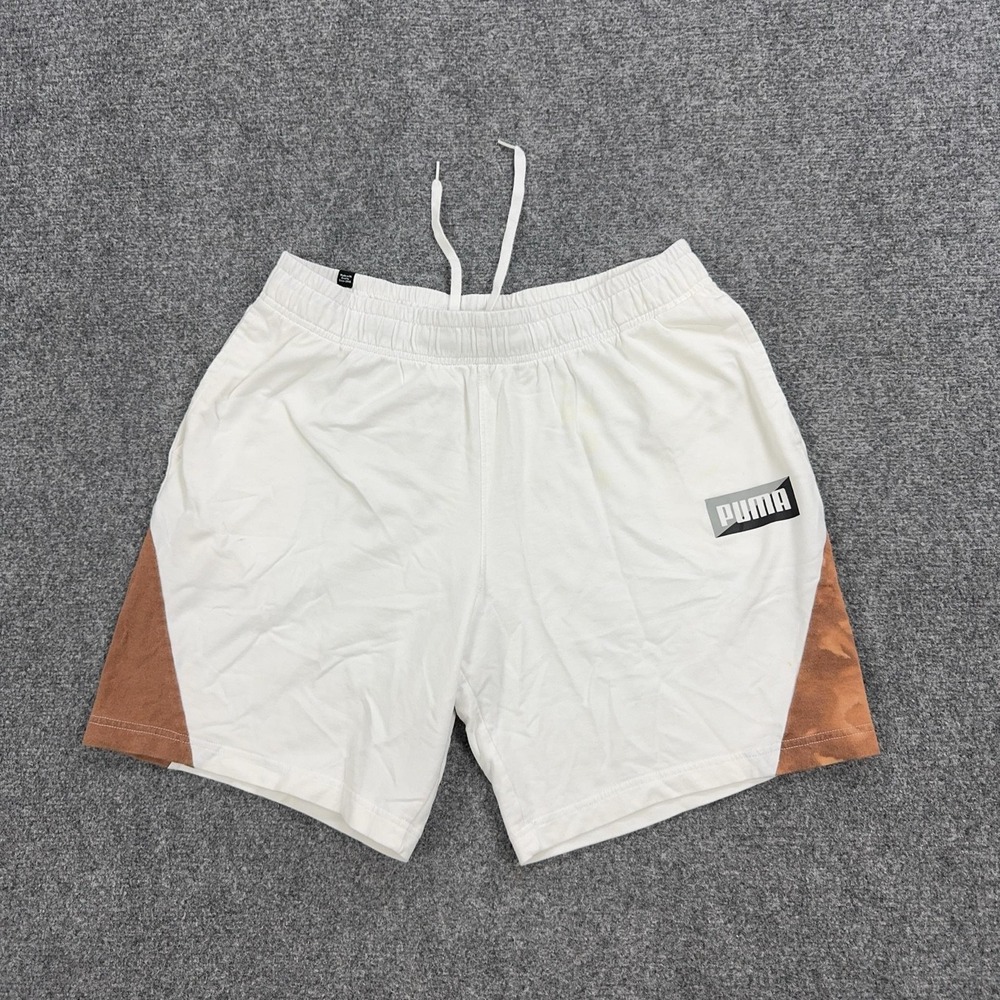 Puma Shorts Mens XL White French Terry Colorblock 6‎ Inseam Gym Athletic Pockets